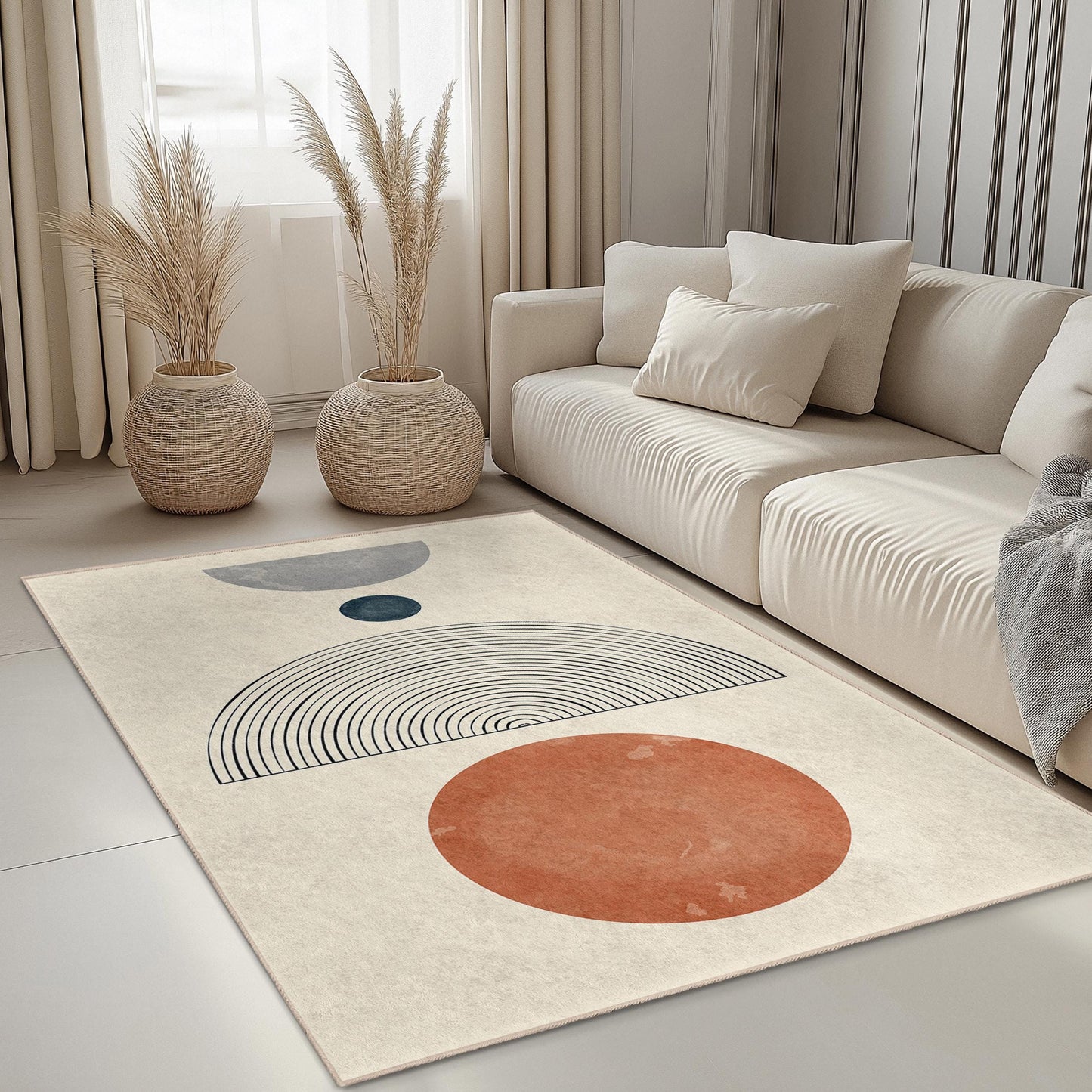 Moderner geometrischer Rechteckteppich, abstrakter Musterteppich, stilvoller Wohnzimmerteppich, einzigartige Wohndekoration, weiche Bodenmatte für jeden Raum