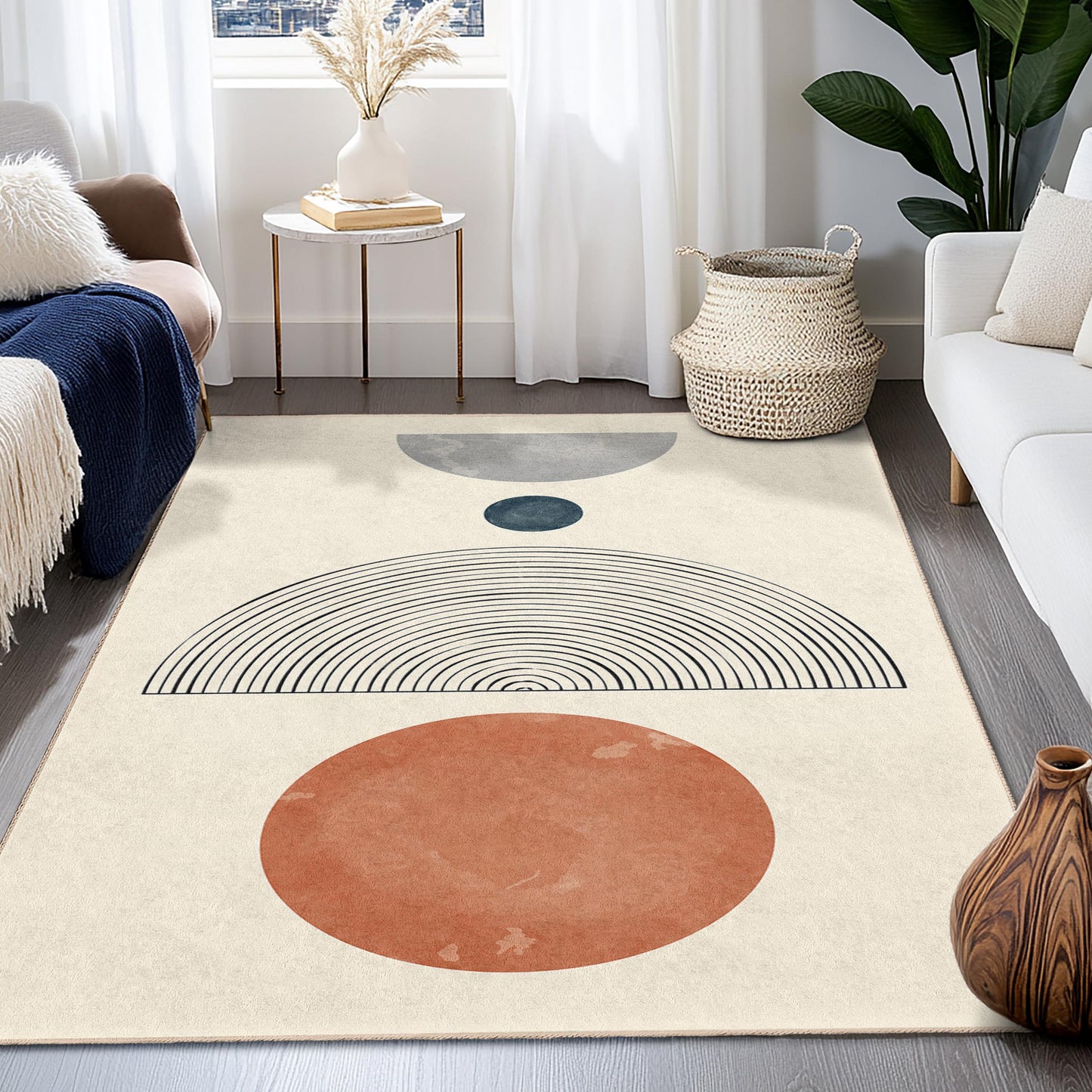 Moderner geometrischer Rechteckteppich, abstrakter Musterteppich, stilvoller Wohnzimmerteppich, einzigartige Wohndekoration, weiche Bodenmatte für jeden Raum