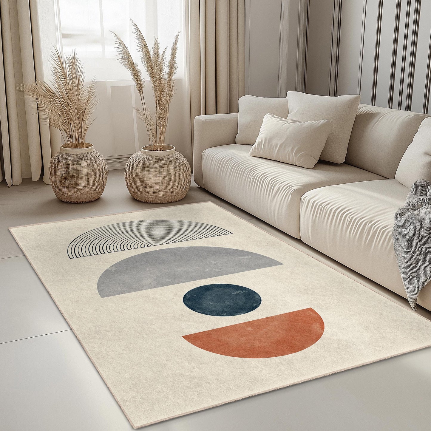 Rechteckiger Teppich mit geometrischem, abstraktem Muster, moderner Teppich, dekorative Fußmatte für Wohnzimmer, Schlafzimmer und Büro