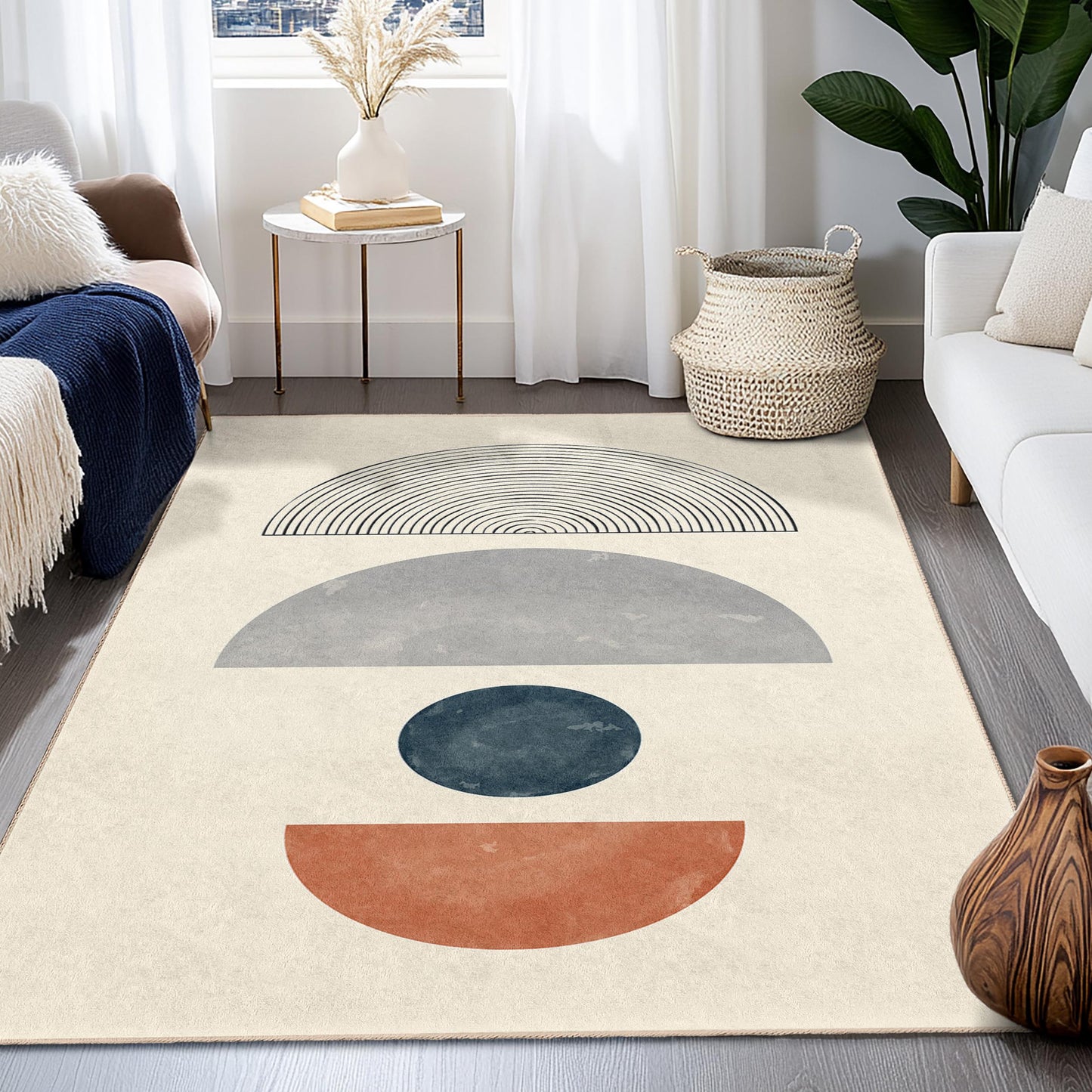 Rechteckiger Teppich mit geometrischem, abstraktem Muster, moderner Teppich, dekorative Fußmatte für Wohnzimmer, Schlafzimmer und Büro