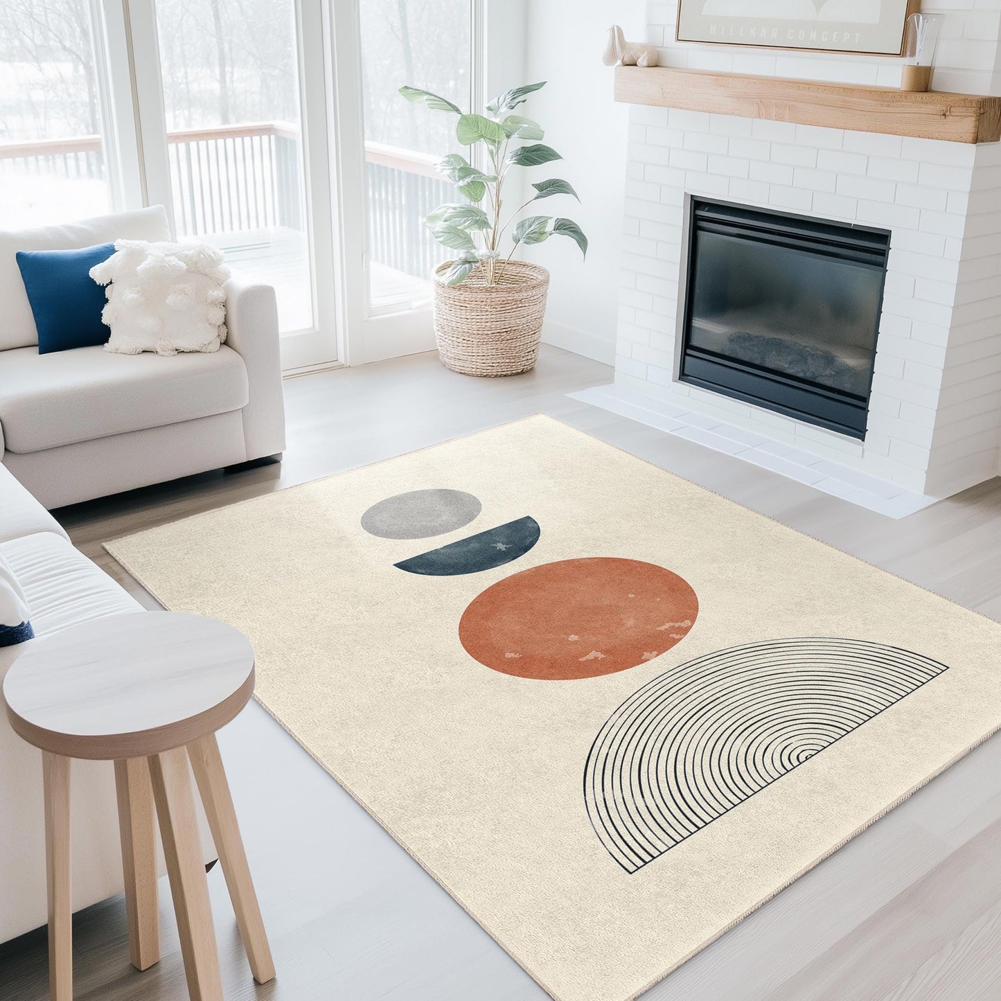 Rechteckiger Teppich mit geometrischem Kreismuster, moderner abstrakter Designteppich, weicher Indoor-Teppich für Wohnzimmer und Schlafzimmer