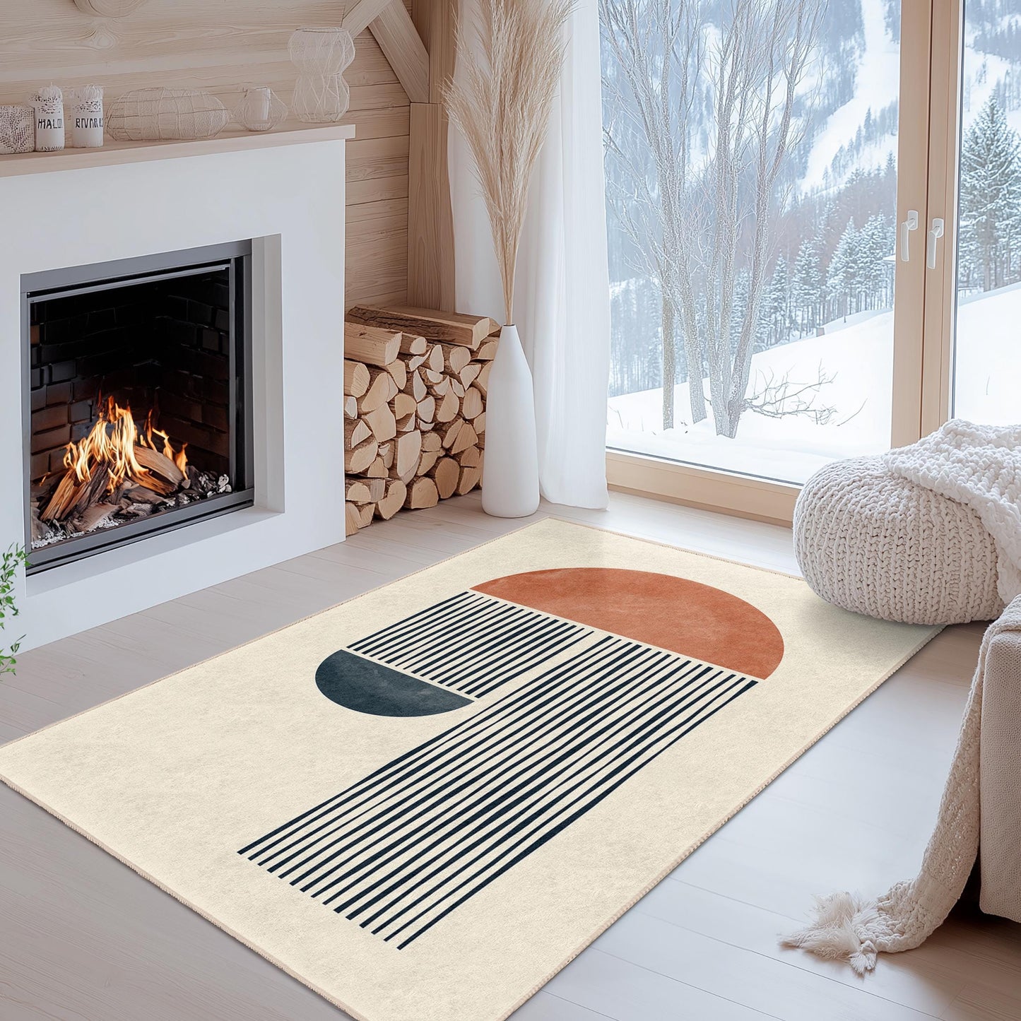 Abstrakter geometrischer rechteckiger Teppich, moderner minimalistischer Designteppich, Boho-Dekor fürs Wohnzimmer, schicke Wohnaccessoire-Matte