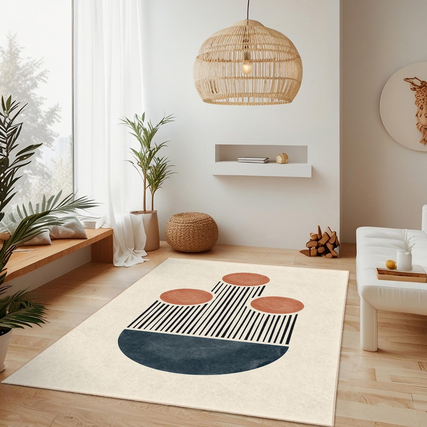 Abstrakter geometrischer rechteckiger Teppich, moderner Designteppich, stilvoller Wohnteppich, Wohnzimmerteppich, einzigartige Fußmatte