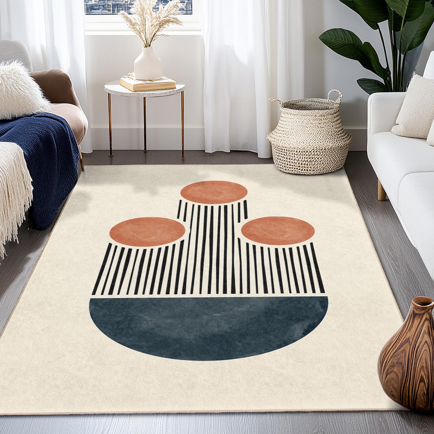 Abstrakter geometrischer rechteckiger Teppich, moderner Designteppich, stilvoller Wohnteppich, Wohnzimmerteppich, einzigartige Fußmatte