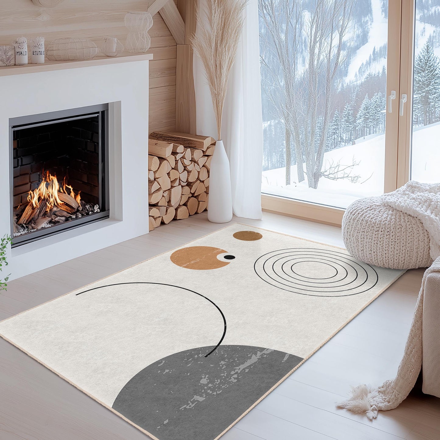 Moderner, abstrakter, geometrischer Rechteckteppich, minimalistisches Design, stilvolle Wohndekoration, Wohnzimmerteppich, Schlafzimmerteppich