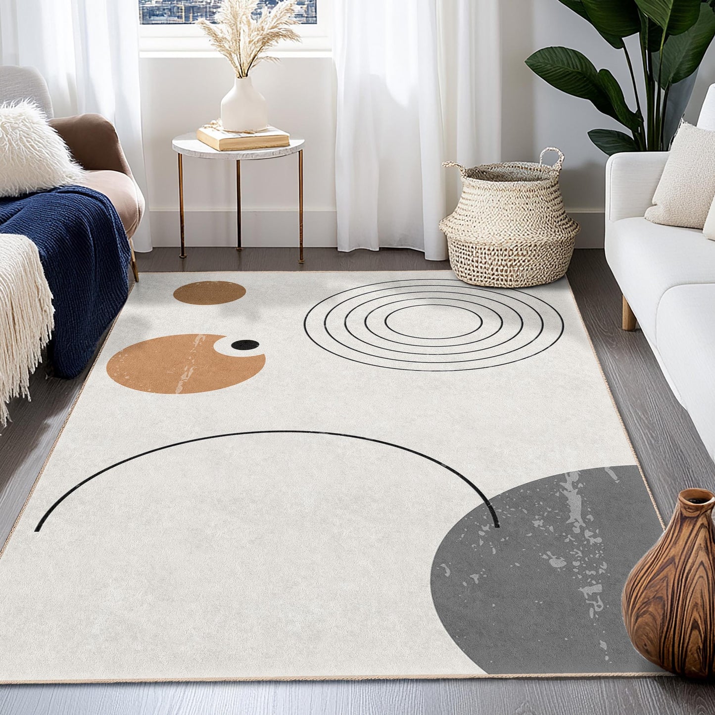 Moderner, abstrakter, geometrischer Rechteckteppich, minimalistisches Design, stilvolle Wohndekoration, Wohnzimmerteppich, Schlafzimmerteppich
