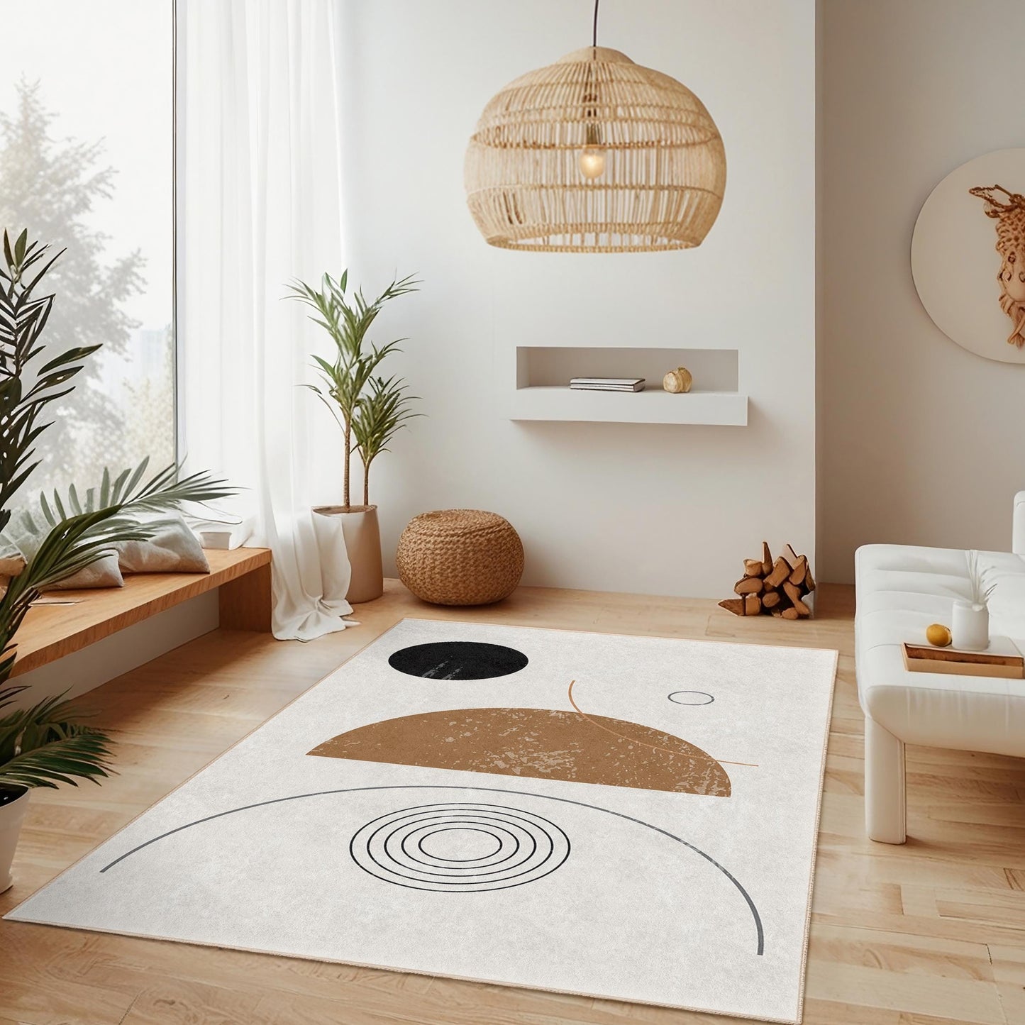 Rechteckiger Teppich mit abstraktem geometrischem Muster, moderner Wohnzimmerteppich, einzigartiger Dekoteppich, zeitgenössische Wohndekoration