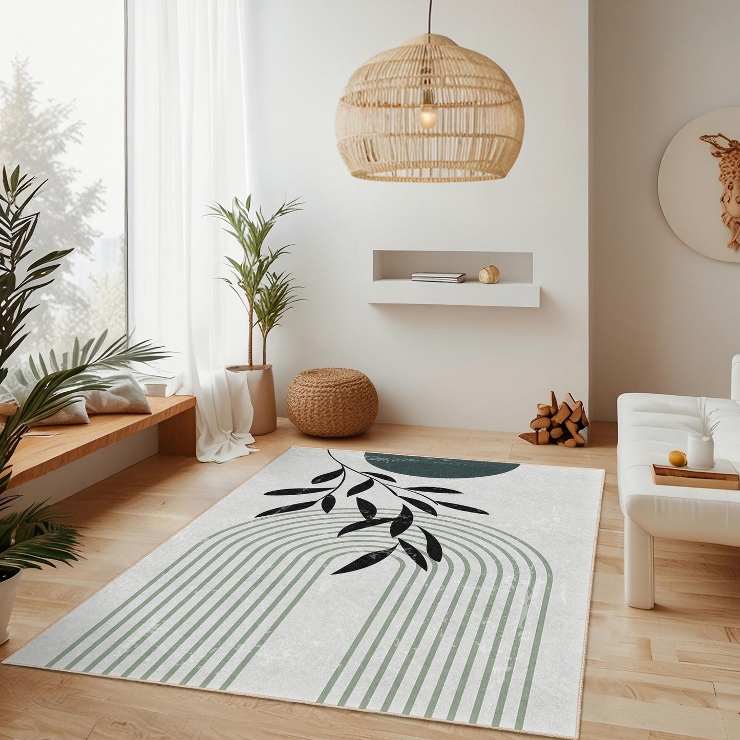 Eleganter rechteckiger Teppich mit Blättermuster, modernes Design, Boho-Chic-Stil, Wohnzimmerteppich, Teppich für den Innenbereich