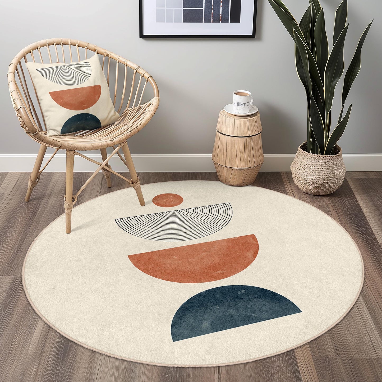 Boho-Rundteppich, geometrischer runder Teppich fürs Wohnzimmer, moderner Bohème-Fußteppich, stilvoller Dekoteppich, weicher und gemütlicher Teppich