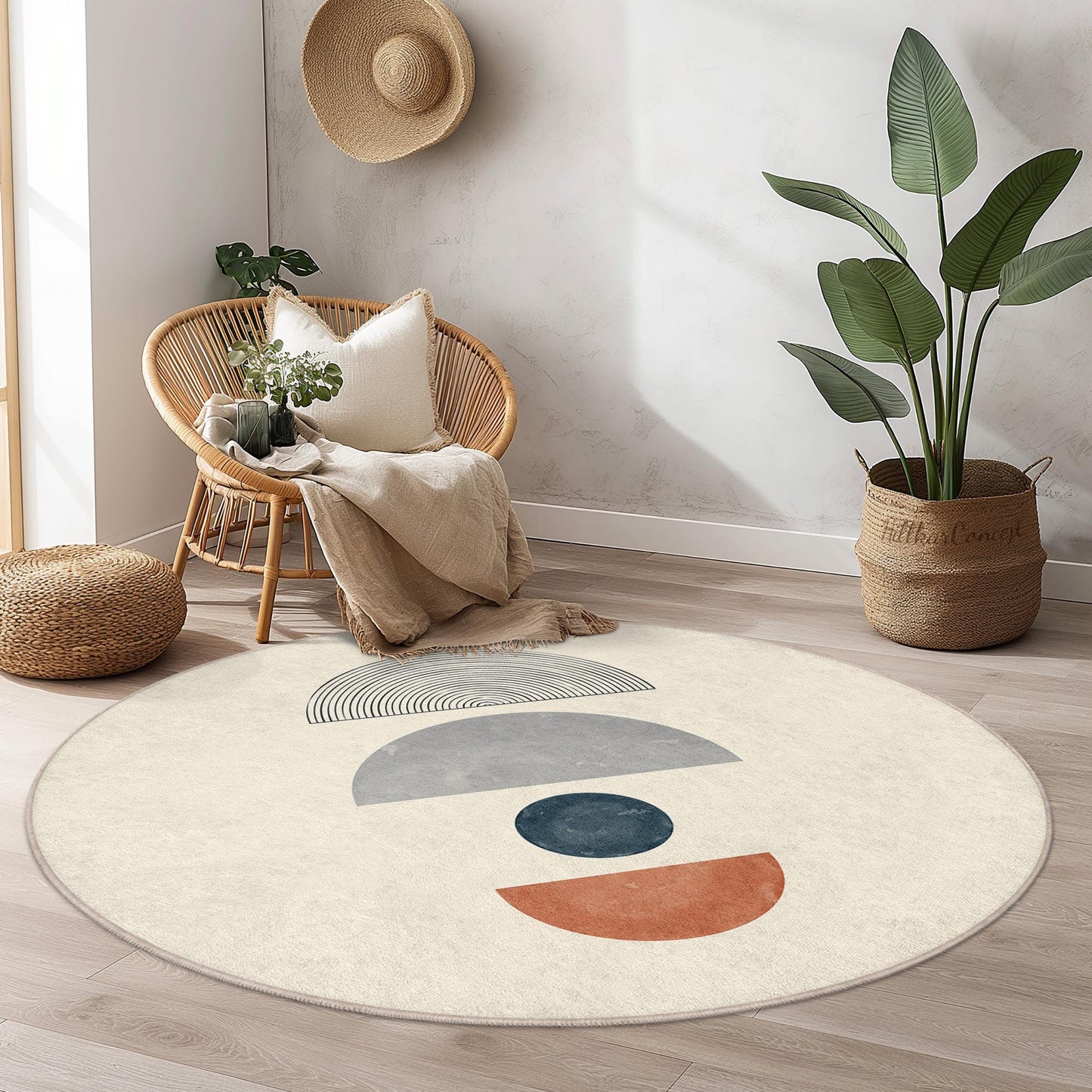 Moderner geometrischer runder Teppich, minimalistischer Kreisteppich, dekorativer Wohnzimmerteppich, weicher runder Teppich für die Wohnkultur