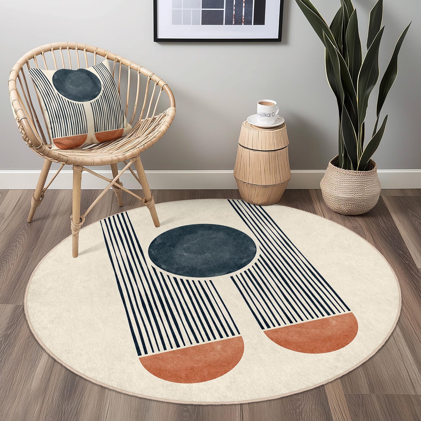 Abstrakter runder Teppich, moderner runder Teppich fürs Wohnzimmer, weicher Dekoteppich, Bodenmatte mit geometrischem Design