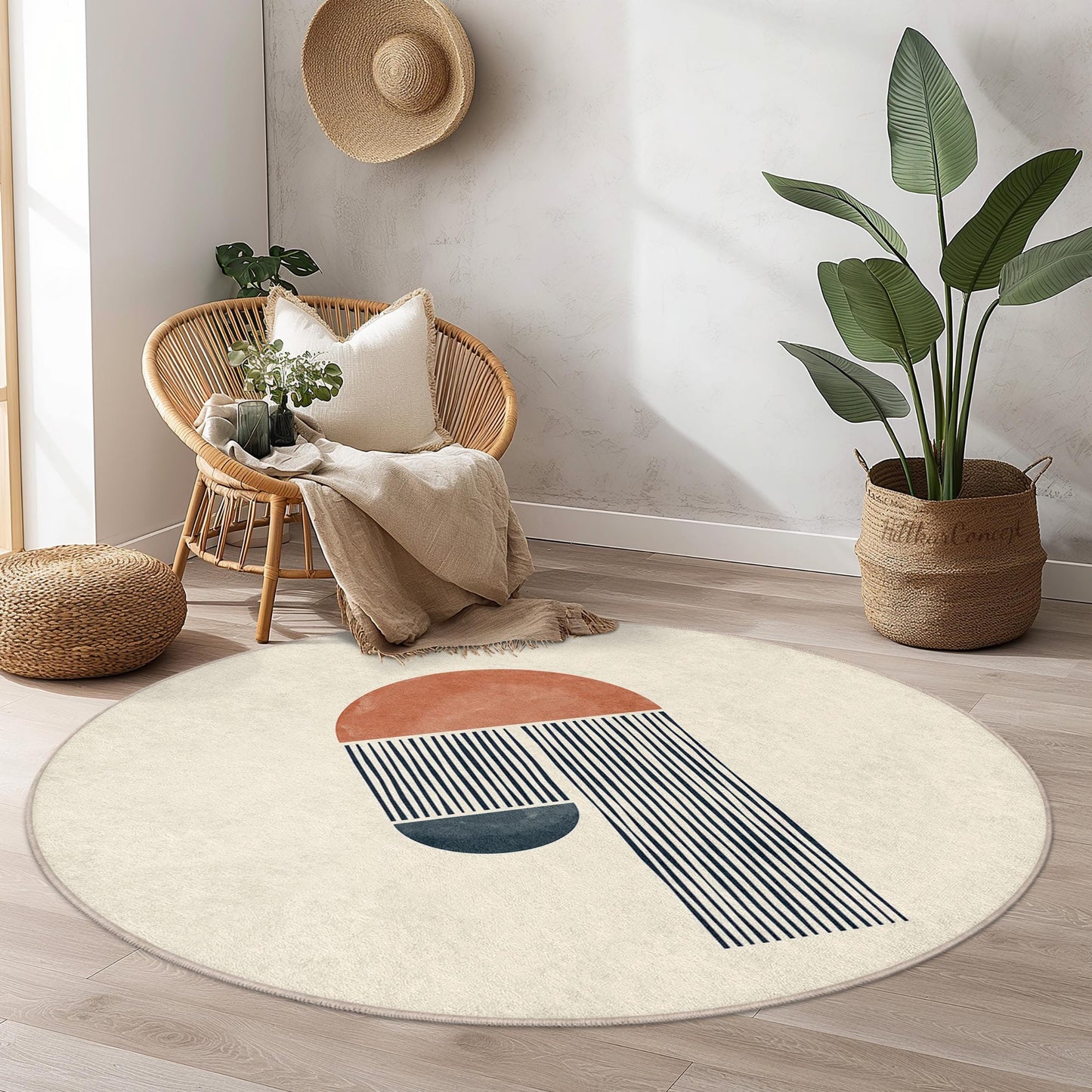 Abstrakter runder Teppich, modernes geometrisches Design, Boho-Chic-Teppich, weicher runder Teppich für Wohnzimmer, Schlafzimmer oder Büro