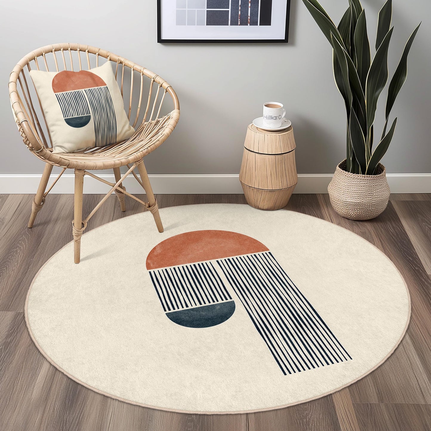 Abstrakter runder Teppich, modernes geometrisches Design, Boho-Chic-Teppich, weicher runder Teppich für Wohnzimmer, Schlafzimmer oder Büro