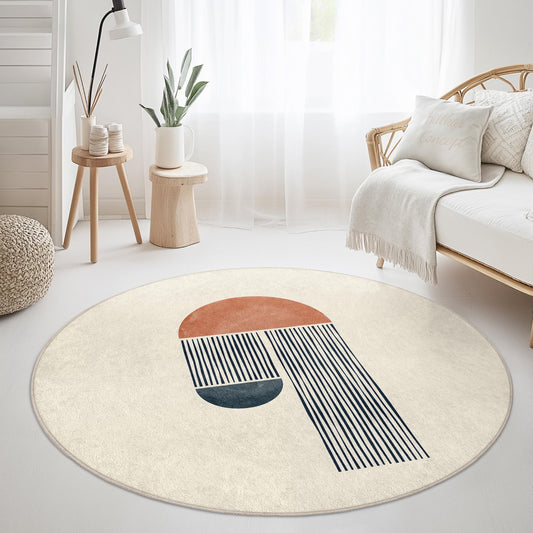 Abstract Round Rug, Modern Geometric Design, Boho Chic Area Rug, Soft Round Carpet for Living Room, Bedroom, or Office Decor