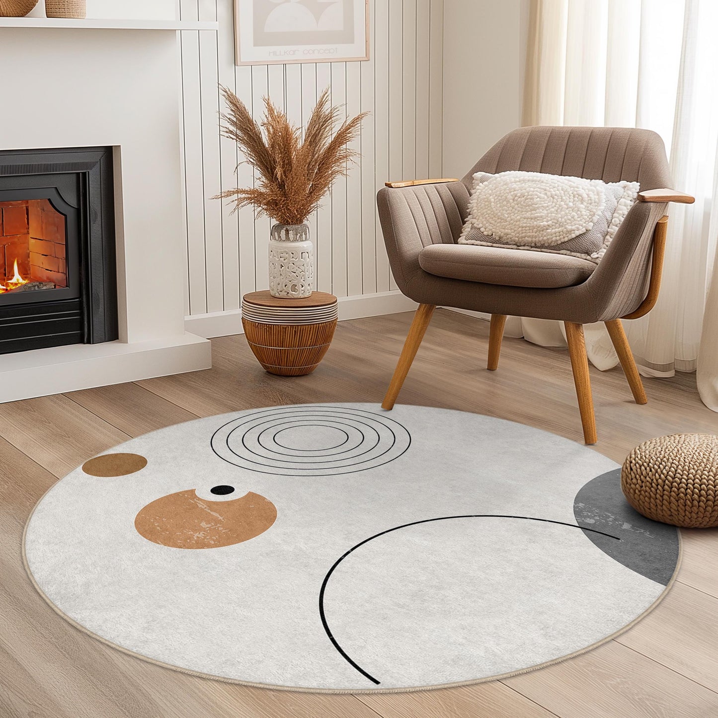 Abstrakter geometrischer runder Teppich, moderner runder Teppich, dekorativer runder Teppich für Zuhause, trendige Wohnzimmerdekoration, stilvolle Fußmatte
