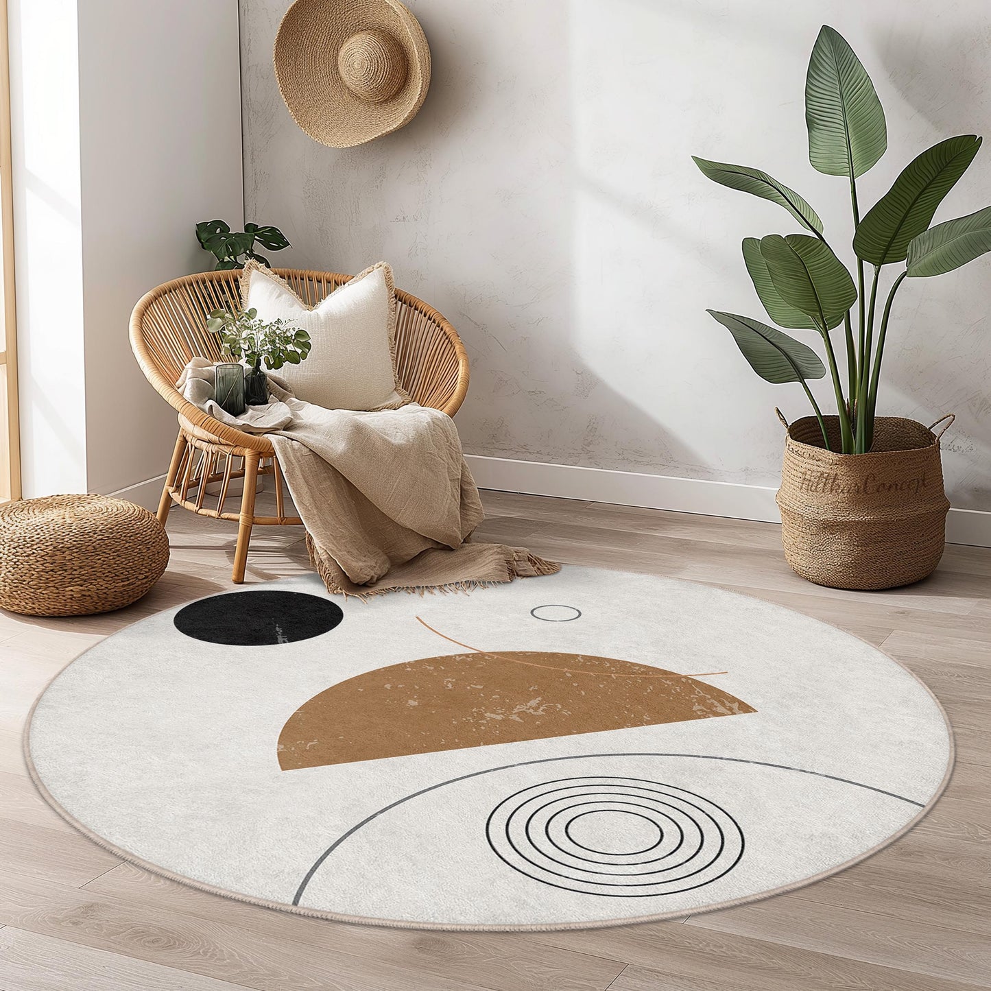 Teppich mit abstraktem Kreisdesign, moderner runder Teppich, minimalistische Wohndekoration, Matte mit geometrischem Muster, Wohnzimmer- oder Schlafzimmerteppich