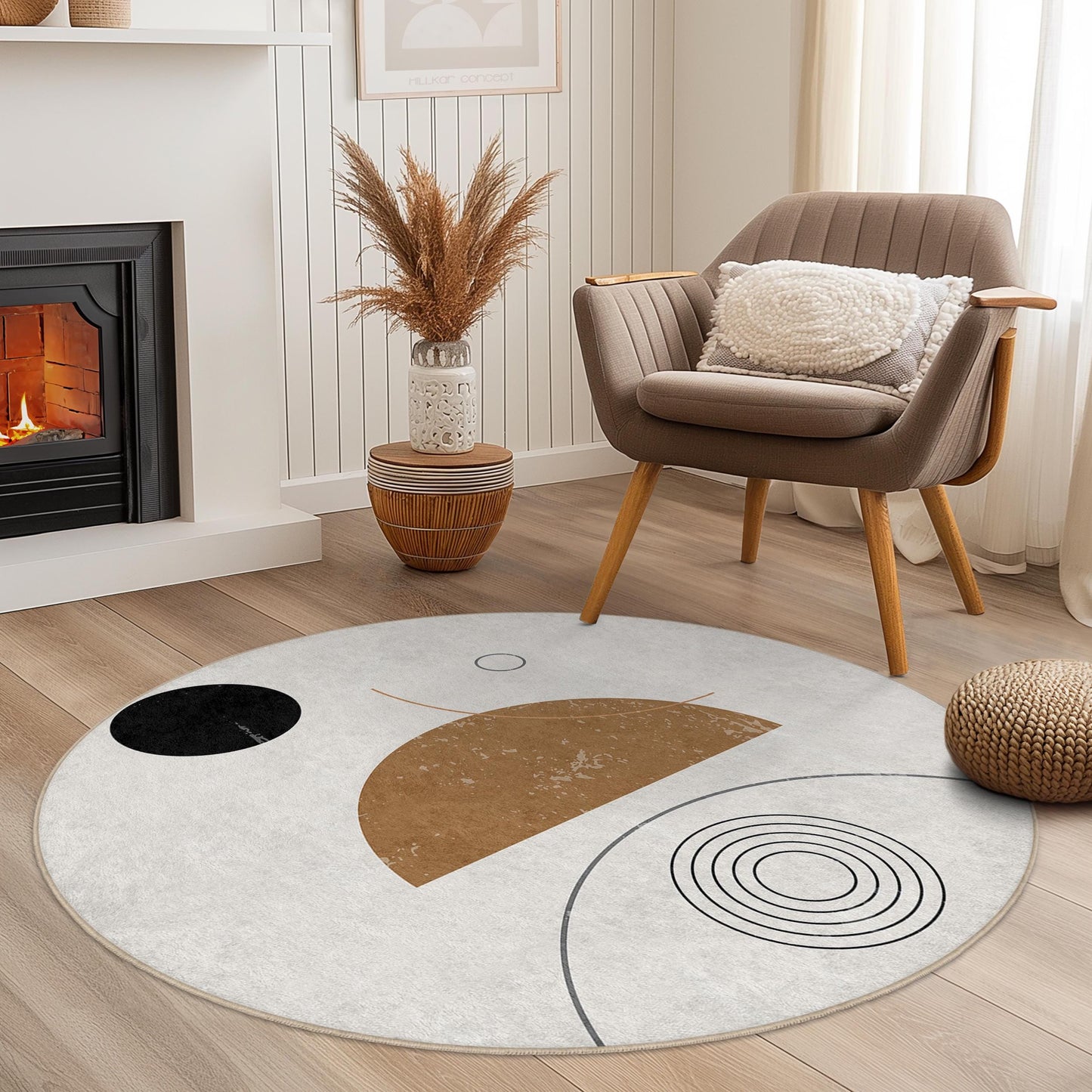Teppich mit abstraktem Kreisdesign, moderner runder Teppich, minimalistische Wohndekoration, Matte mit geometrischem Muster, Wohnzimmer- oder Schlafzimmerteppich
