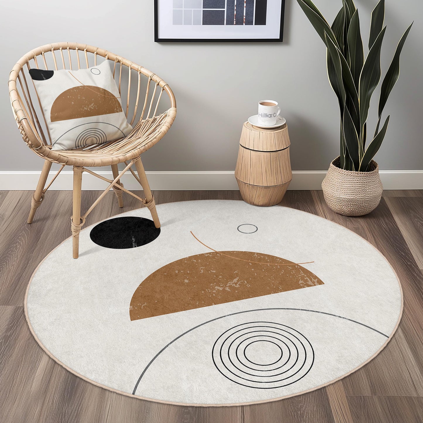 Teppich mit abstraktem Kreisdesign, moderner runder Teppich, minimalistische Wohndekoration, Matte mit geometrischem Muster, Wohnzimmer- oder Schlafzimmerteppich