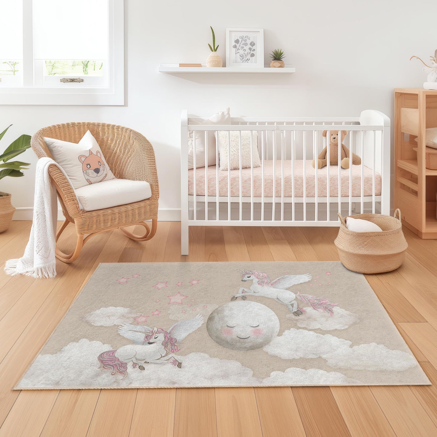 Rechteckiger Kinderteppich mit traumhaften Einhörnern, magischer Einhorn-Teppich, Kinderzimmerdeko, Babyzimmerteppich, Spielmatte mit Fantasy-Motiv