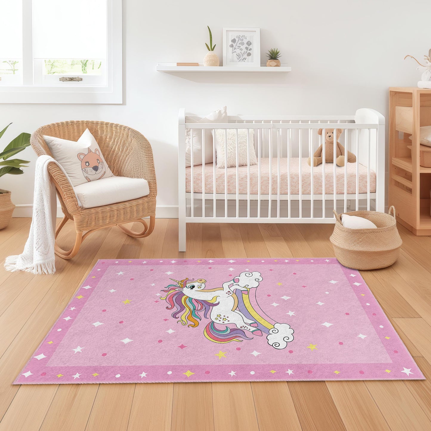 Magischer Einhorn-Kinderteppich, Regenbogen-Einhorn-Spielmatte, niedlicher Kinderzimmerteppich, Einhorn-Zimmerdeko, weicher rechteckiger Teppich für Mädchen