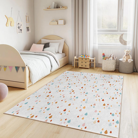Colorful Water Droplets Rectangular Kids Rug, Playful Waterdrop Carpet, Soft Nursery Area Rug, Kids Room Decor, Toddler Play Mat