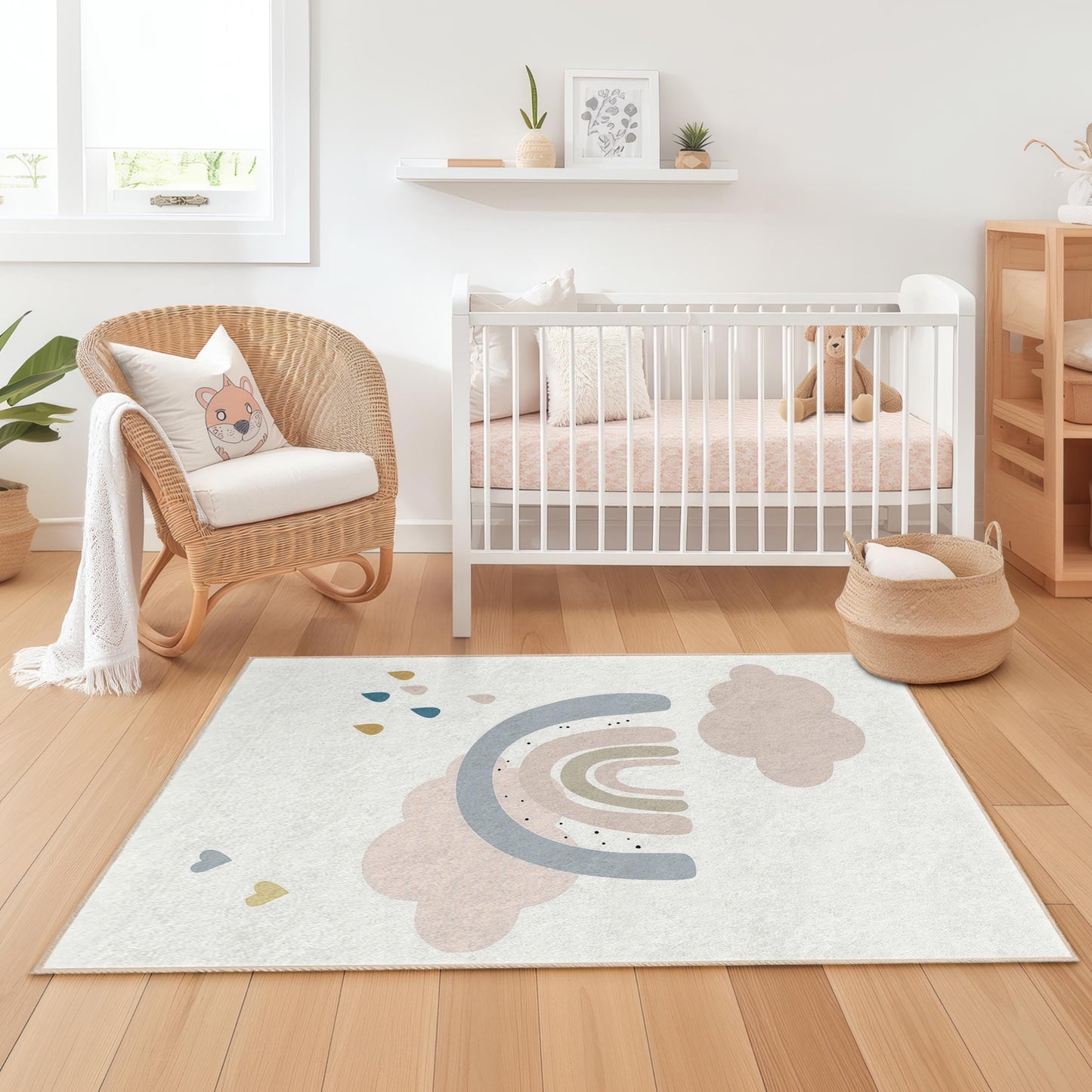 Weicher, rechteckiger Kinderteppich in Pastellfarbenem Regenbogenmuster, bunter Regenbogen-Teppich, Kinderzimmerteppich, Spielzimmerteppich