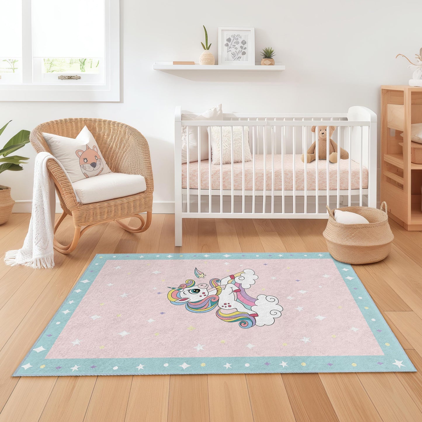 Magischer Einhorn-Kinderteppich, Regenbogen-Einhorn-Teppich für Kinderzimmer, Spielzimmer-Dekoration, weicher rechteckiger Kinderteppich, Fantasie-Kinderzimmerteppich
