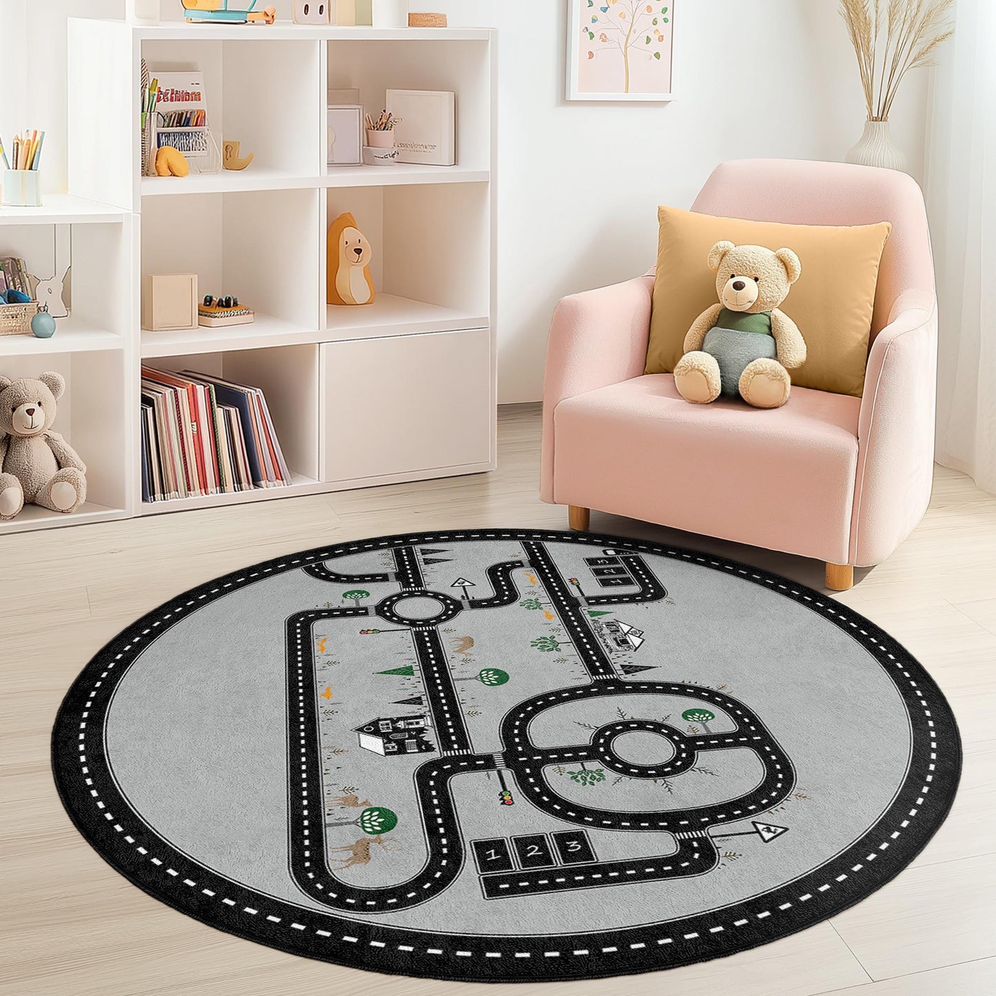 Spielteppich mit Straßenkartenmotiv, interaktiver Kinderzimmerteppich, weiche Spielmatte für Kinder, Spielzimmerdekoration, fantasievoller Spielteppich