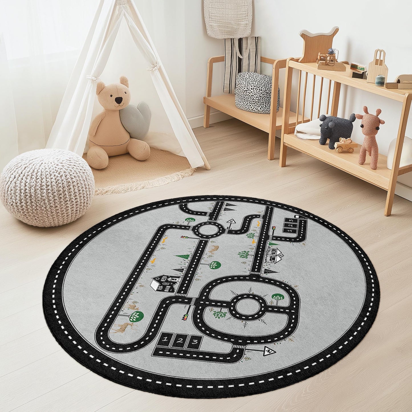 Spielteppich mit Straßenkartenmotiv, interaktiver Kinderzimmerteppich, weiche Spielmatte für Kinder, Spielzimmerdekoration, fantasievoller Spielteppich