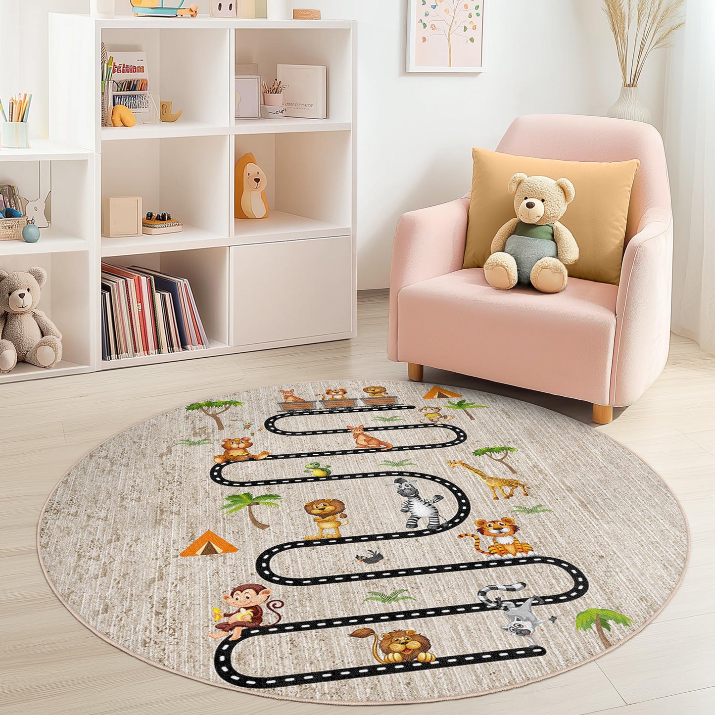 Runder Dschungel-Spielteppich für Kinder, Spielmatte mit Tiermotiven, weicher runder Teppich fürs Kinderzimmer, interaktiver Kinderteppich, Kinderzimmerdekoration