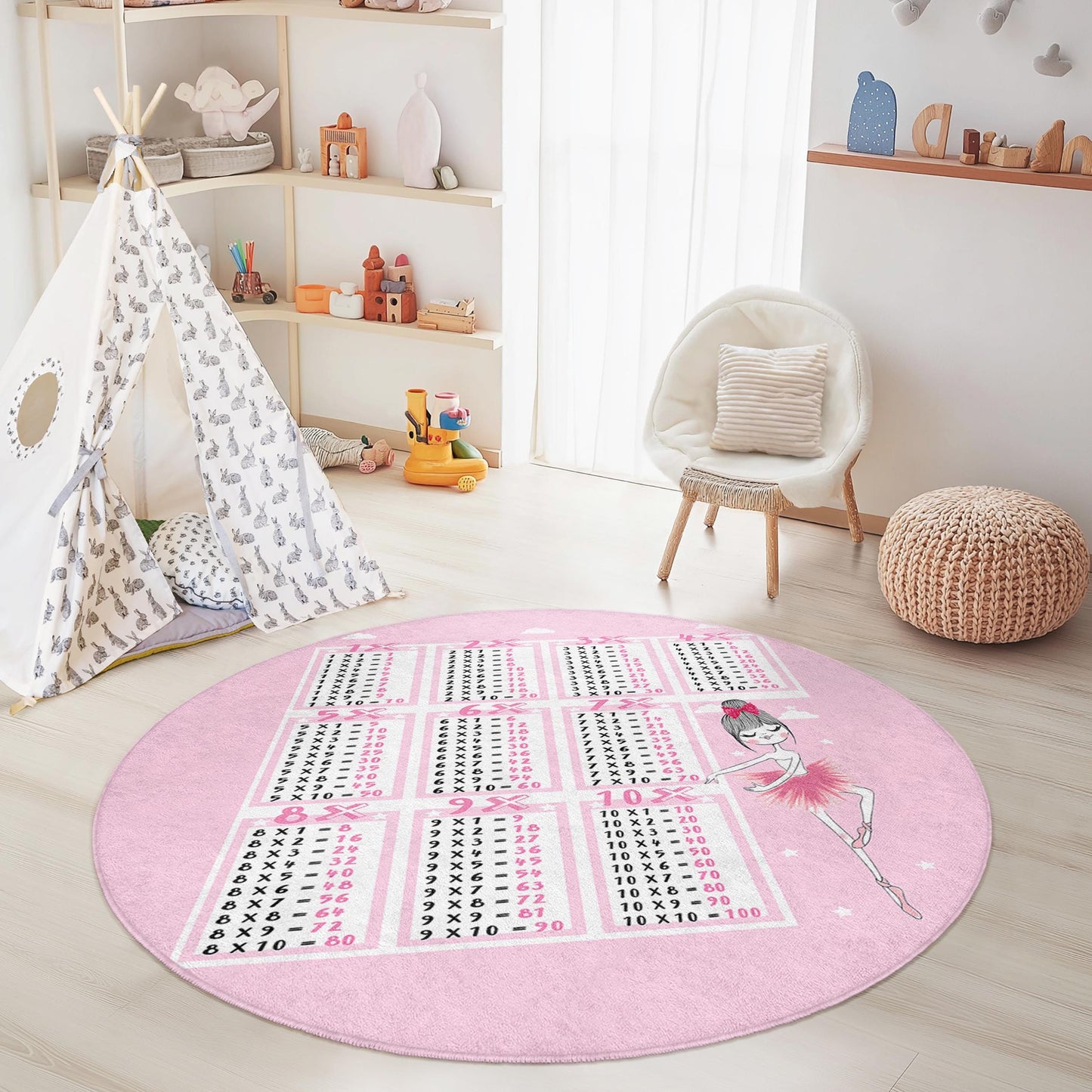 Runder Ballett-Teppich für Kinder, rosa Ballett-Teppich, Spielzimmer-Deko, Lernmatte, weicher Spielteppich für Mädchen
