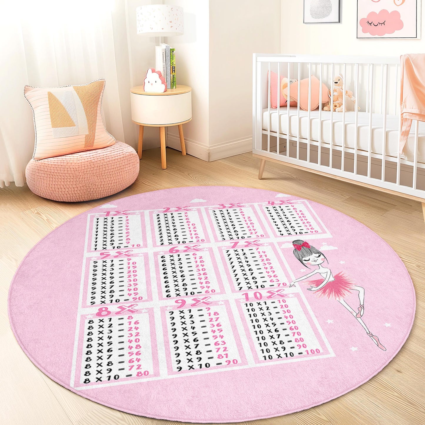 Runder Ballett-Teppich für Kinder, rosa Ballett-Teppich, Spielzimmer-Deko, Lernmatte, weicher Spielteppich für Mädchen