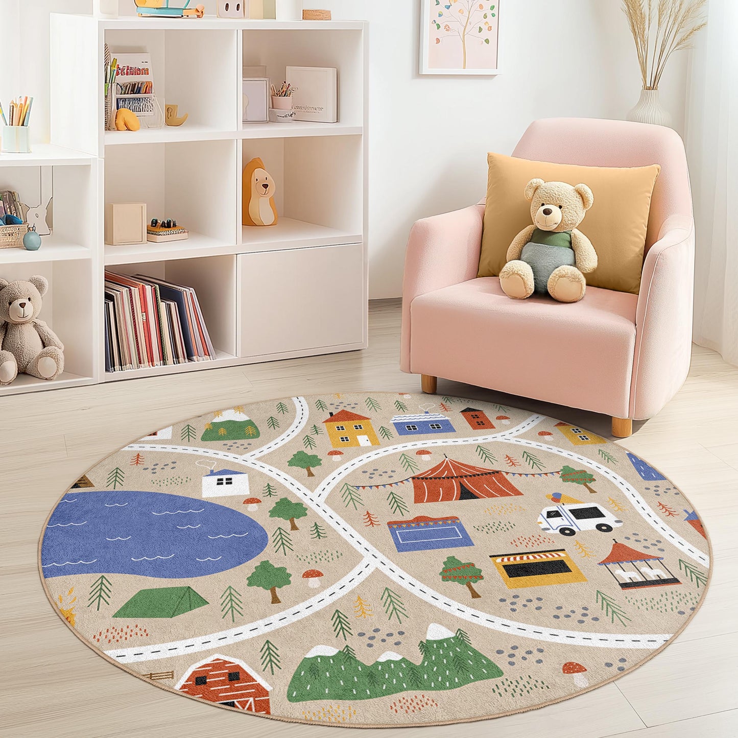 Camping-Abenteuer-Spielteppich: Weicher Kinderspielzimmerteppich