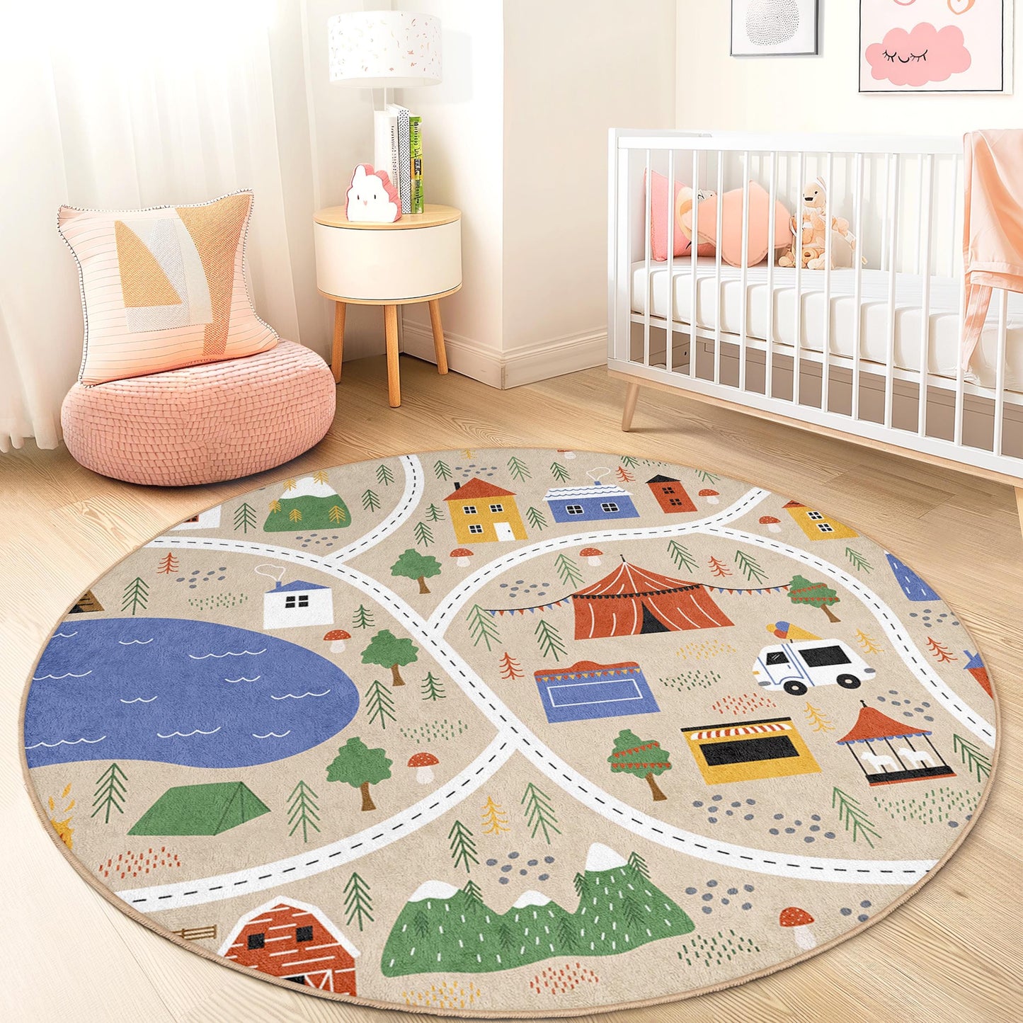 Camping Adventure Play Rug: Soft Kids Playroom Carpet