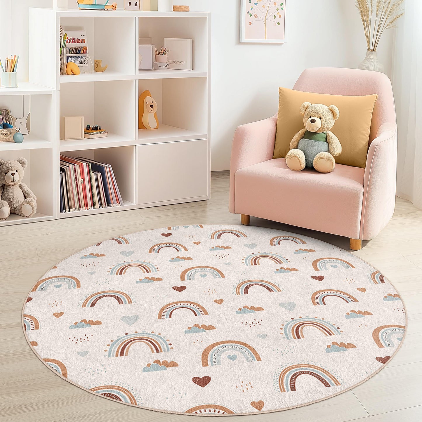 Rainbow Pattern Round Kids Rug, Soft Nursery Round Carpet, Playroom Decor, Colorful Rainbow Rug, Cute Kids Room Rug