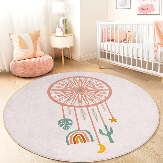 Dreamcatcher Round Kids Rug, Boho Nursery Decor, Soft Round Carpet for Kids Room, Playroom Area Rug, Unique Kids Gift