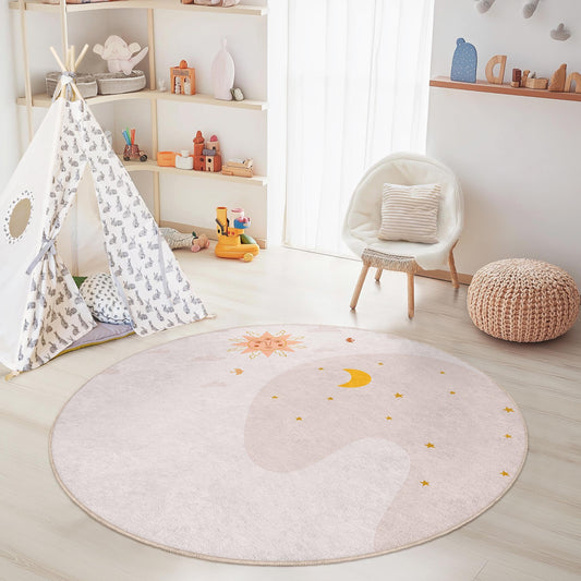 Sun and Moon Round Kids Rug, Celestial Kids Room Decor, Soft Play Mat, Nursery Area Rug, Playroom Carpet, Children's Rug