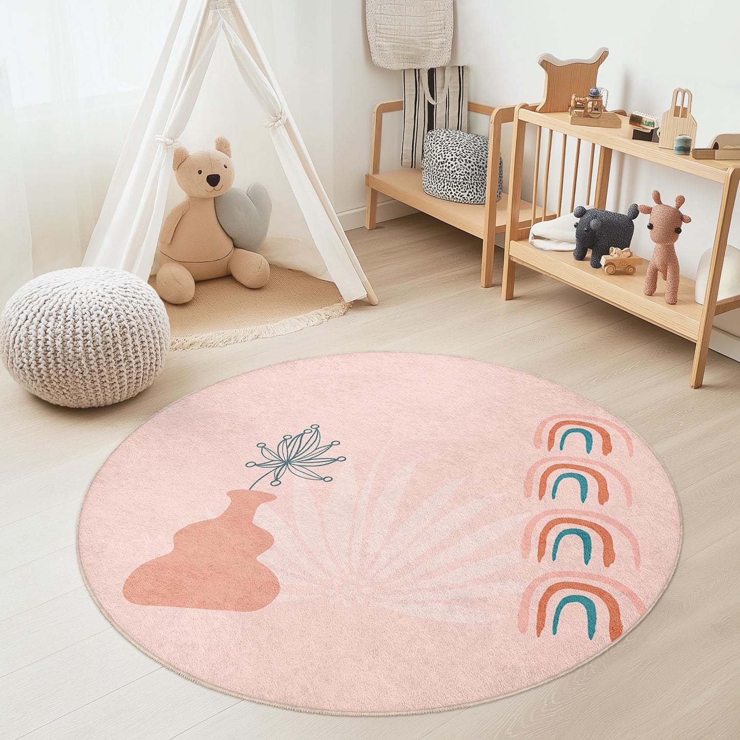 Runder Regenbogen-Teppich fürs Kinderzimmer, Boho-Regenbogen-Teppich, verspielter runder Teppich fürs Babyzimmer, Kinderzimmer-Deko