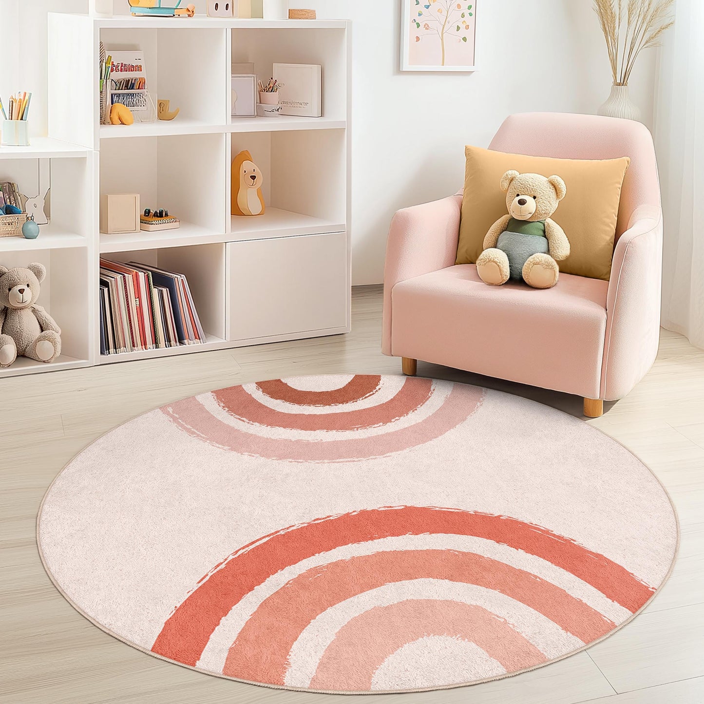 Runder Boho-Chic-Teppich, moderner abstrakter Kreisteppich, weicher runder Teppich für Kinderzimmer, Babyzimmer-Dekoration, Spielzimmer-Bodenmatte