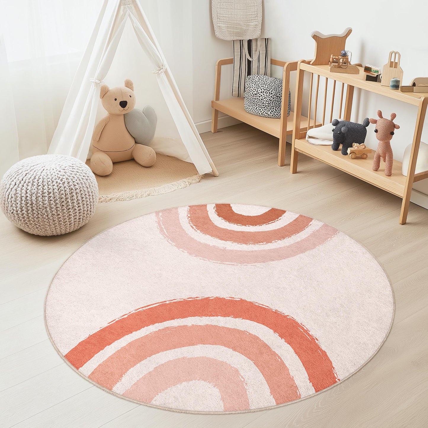 Runder Boho-Chic-Teppich, moderner abstrakter Kreisteppich, weicher runder Teppich für Kinderzimmer, Babyzimmer-Dekoration, Spielzimmer-Bodenmatte