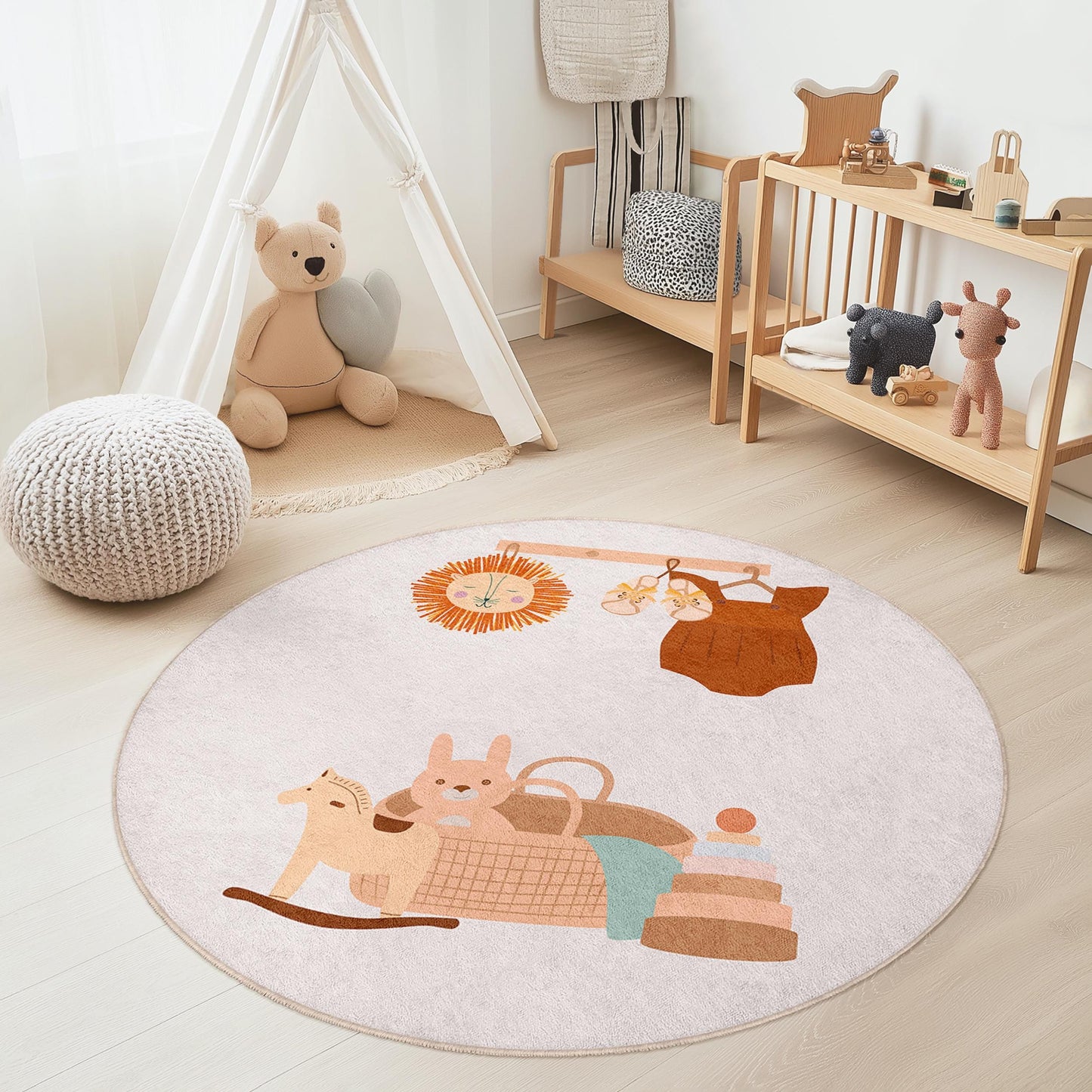 Niedlicher runder Spielteppich für Kinder, Tiermotiv-Deko fürs Kinderzimmer, Spielzimmerteppich, weicher runder Teppich für Kinder, Bodenbelag fürs Babyzimmer, Spielmatte fürs Kinderzimmer