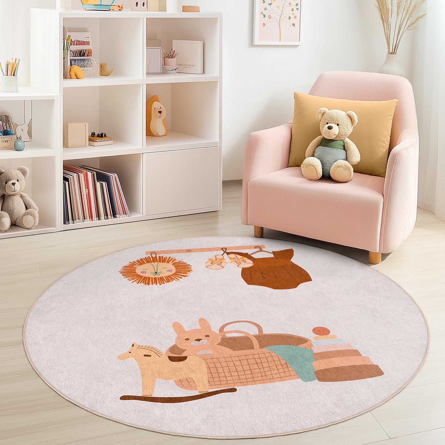 Niedlicher runder Spielteppich für Kinder, Tiermotiv-Deko fürs Kinderzimmer, Spielzimmerteppich, weicher runder Teppich für Kinder, Bodenbelag fürs Babyzimmer, Spielmatte fürs Kinderzimmer