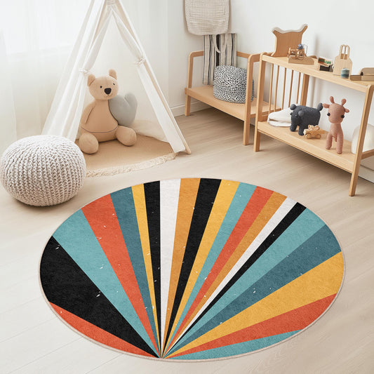 Colorful Geometric Round Area Rug, Modern Round Carpet for Kids Room, Playroom Decor, Soft Round Rug, Vibrant Home Decor