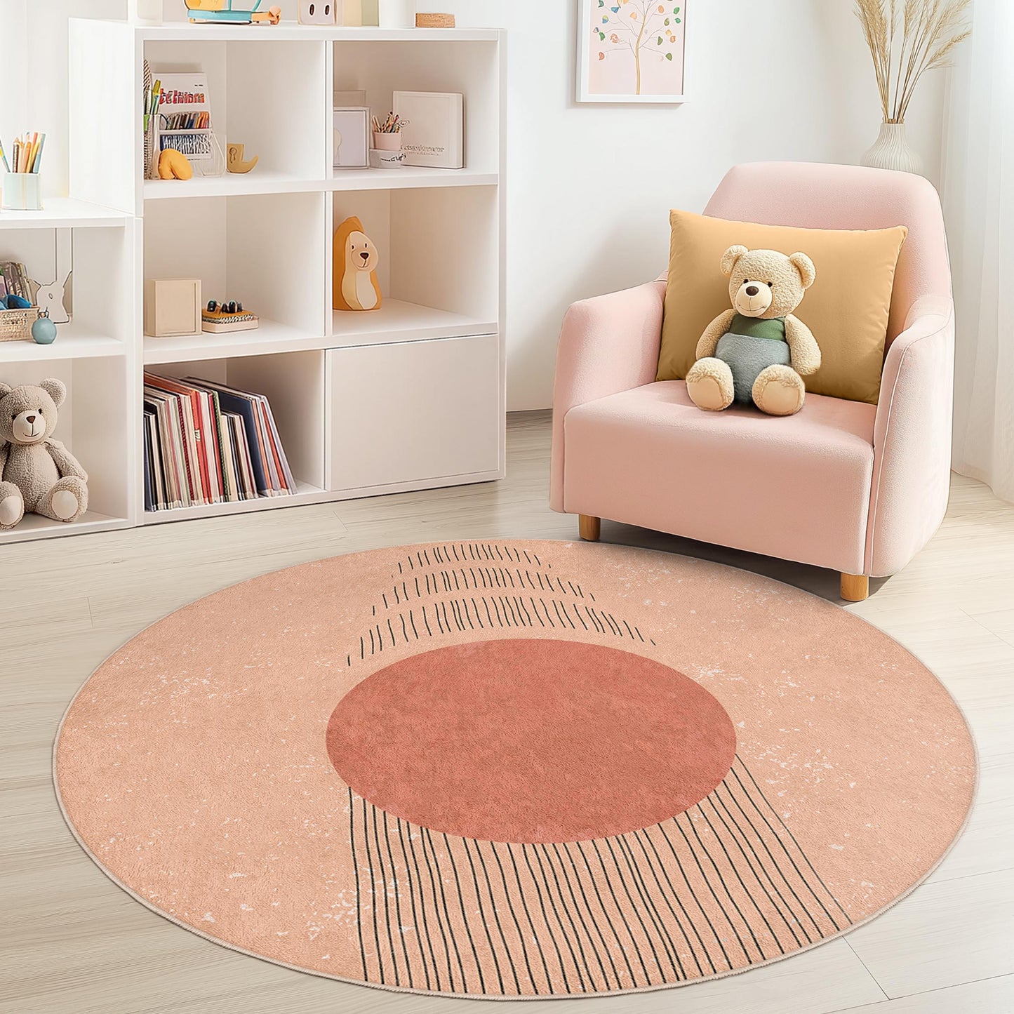 Geometrischer runder Teppich: Weicher Teppich fürs Kinderzimmer