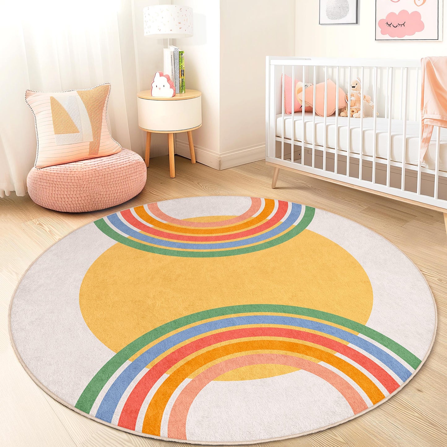 Regenbogenkreis-Spielteppich für Kinder, runder, bunter Kinderzimmerteppich, Spielzimmerdekoration, weicher Kinderteppich, Spielmatte für Kleinkinder, fantasievoller Spielteppich