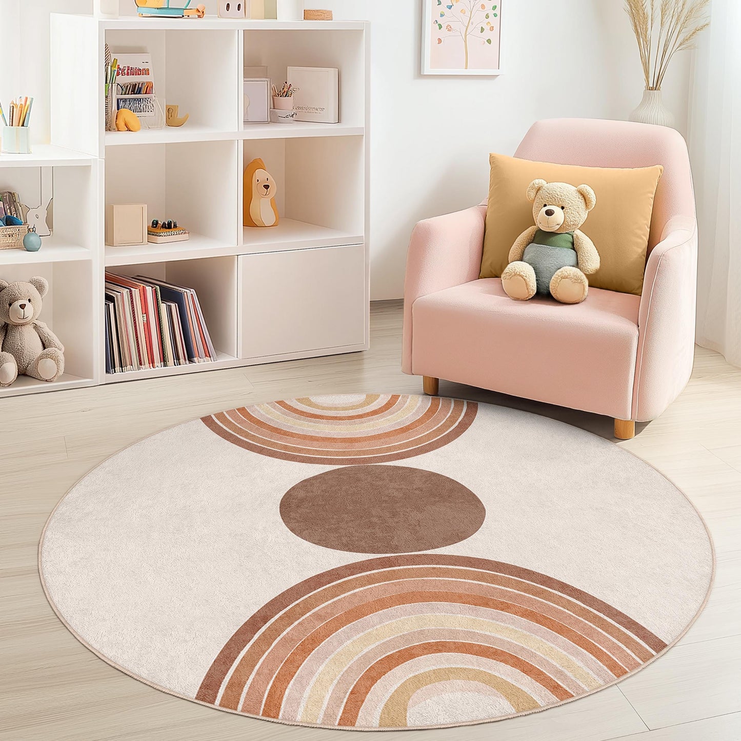 Runder Teppich im Boho-Regenbogen-Stil, weicher runder Teppich, Kinderzimmerdeko, Spielzimmerteppich, Babyzimmerteppich, runde Fußmatte