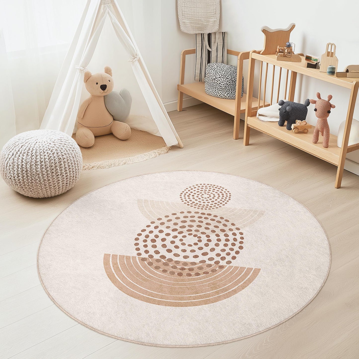Geometrischer Kreisteppich, runder Musterteppich, weicher Kinderzimmerteppich, moderne Kinderzimmerdekoration, Spielzimmerteppich, Teppich mit Kreisdesign