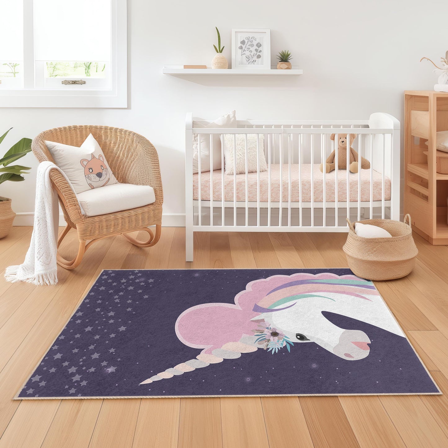 Magischer Einhorn-Kinderteppich, rechteckiger Einhorn-Teppich, Kinderzimmerdeko, Spielzimmerteppich, Fantasy-Teppich