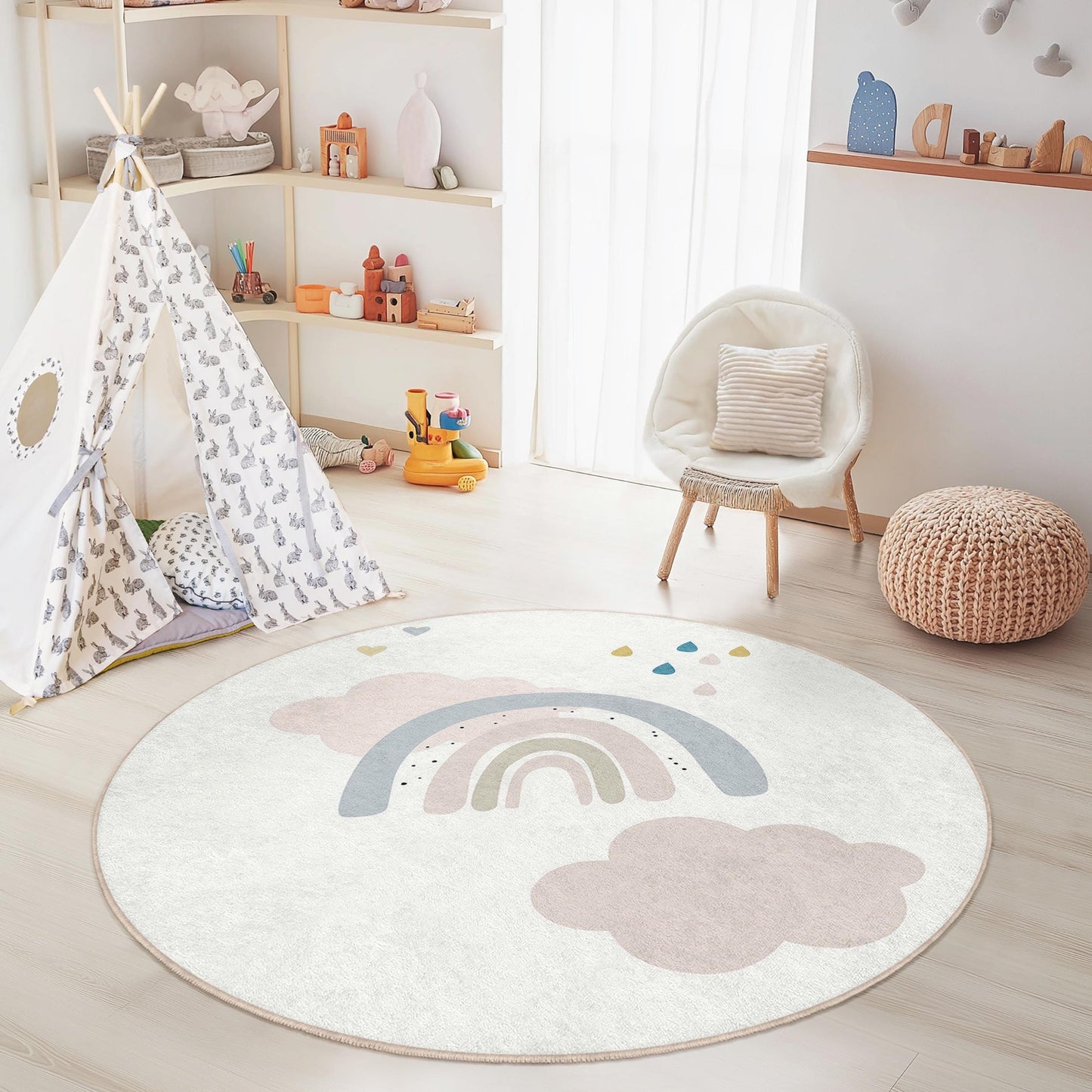 Regenbogenwolken-Kinderteppich: Weiche Spielmatte, Kinderzimmerdekoration