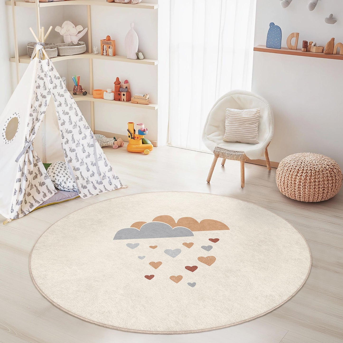 Wolken- und Herzensteppich für Kinder: Weicher Teppich für Kinderzimmer und Spielzimmer